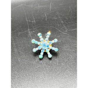 Sparkling Starburst Pin Rhinestone Crystal Blue Silver Tone Brooch Pin Vintage